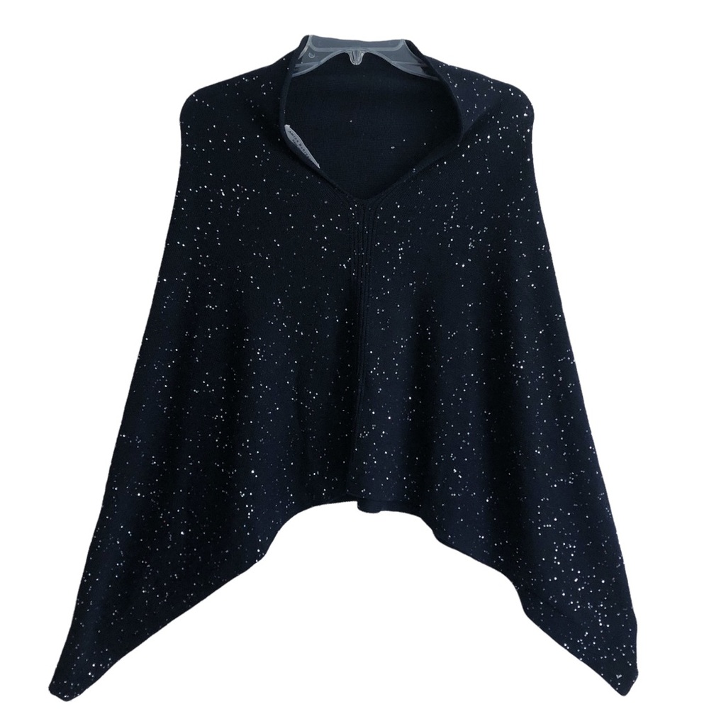 Amina Rubinacci Midnight Blue Silver Sequin Wool Poncho EPC